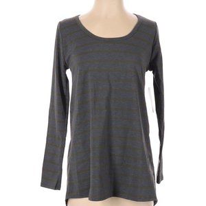 LuLaRoe “Lynnae” Long Sleeve T-shirt, gray w/ olive green stripes Sz Small NWT